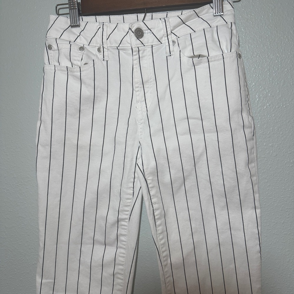 Sincerely Jules White Pinstripe High Rise Straight Leg Raw Hem Jeans Size 0/24